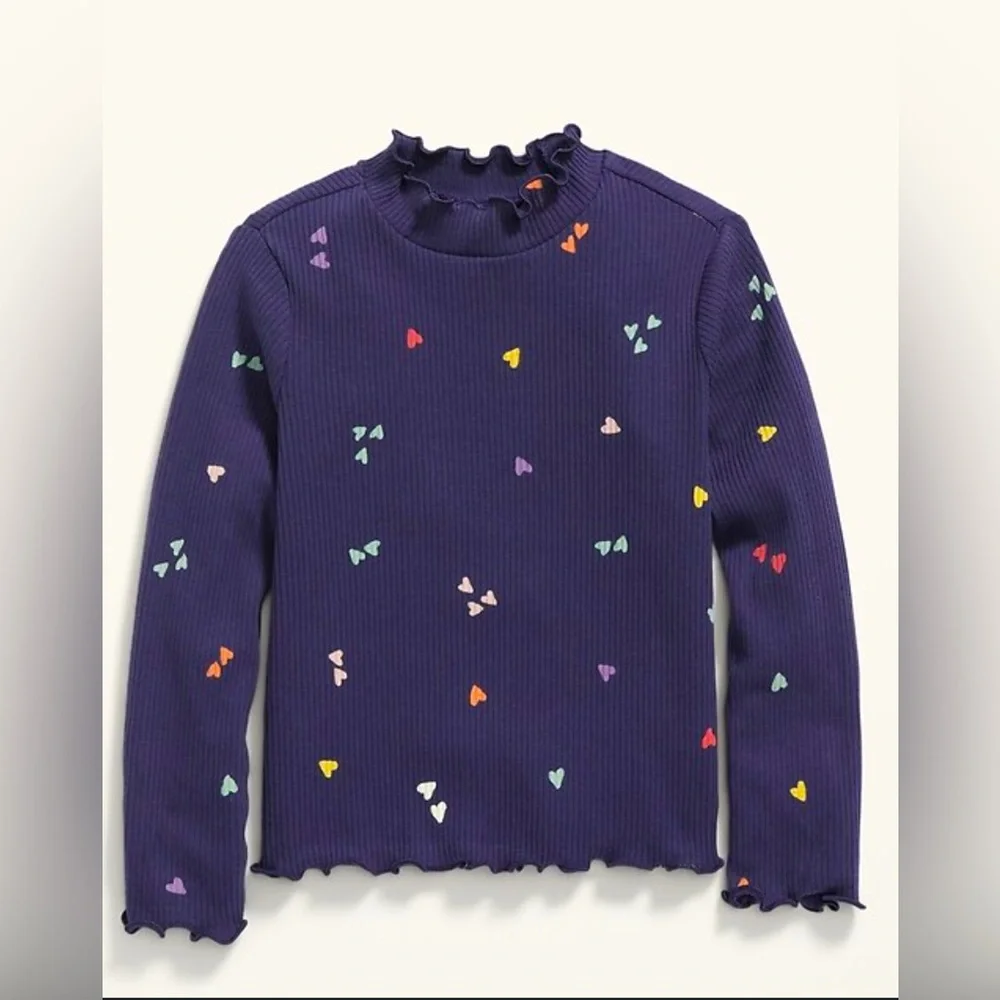 Old Navy NWT Rib Knit Heart Print Navy Long Sleeve Mock Neck Top Size 18-24M